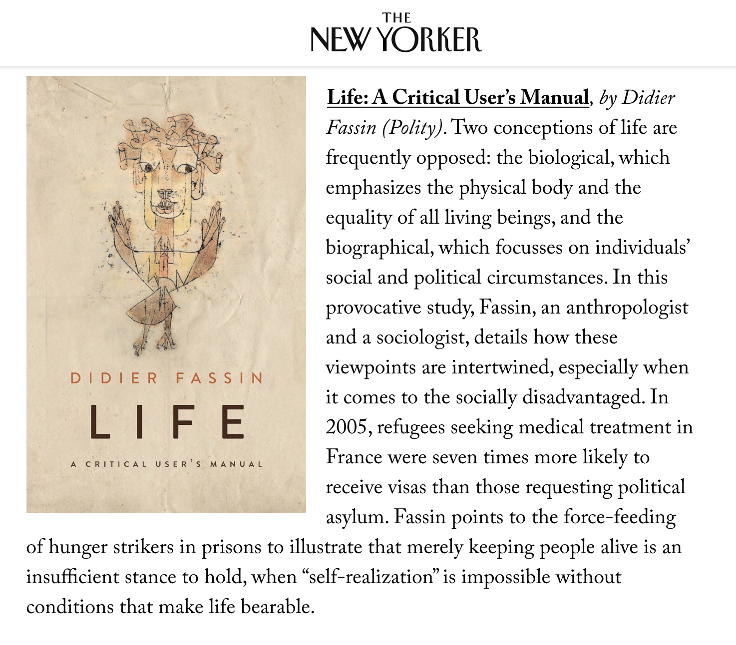 New Yorker Review of Life A Critical User's Manual In the Media
